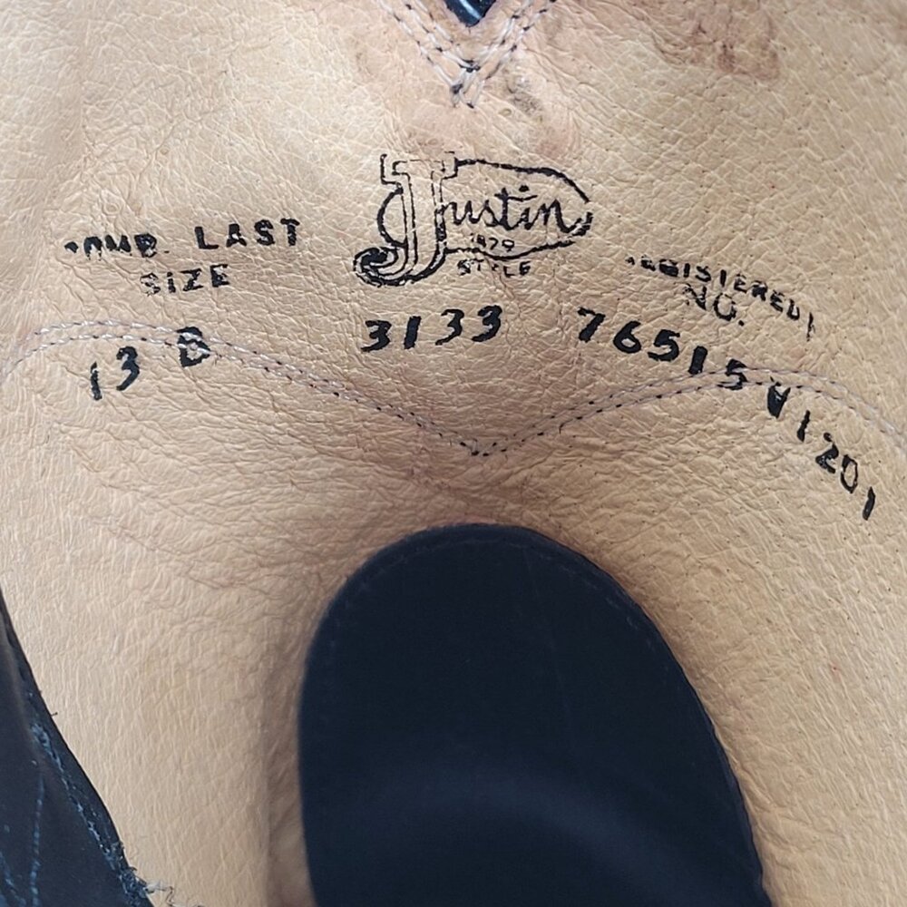 Justin Jackson 10" Roper Men's Black Leather Western Cowboy Boots US Size 13B - Picture 11 of 11